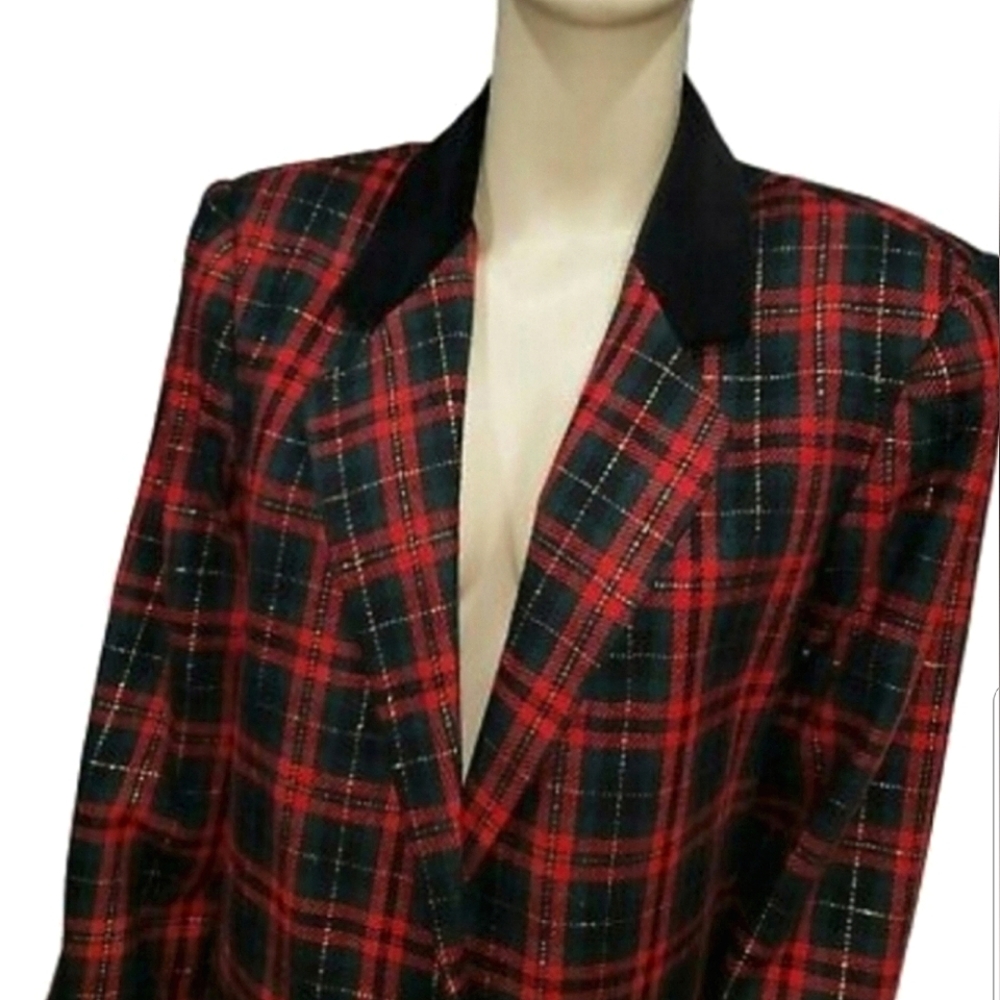 Vintage tartan blazer velvet collar - Picture 1 of 4